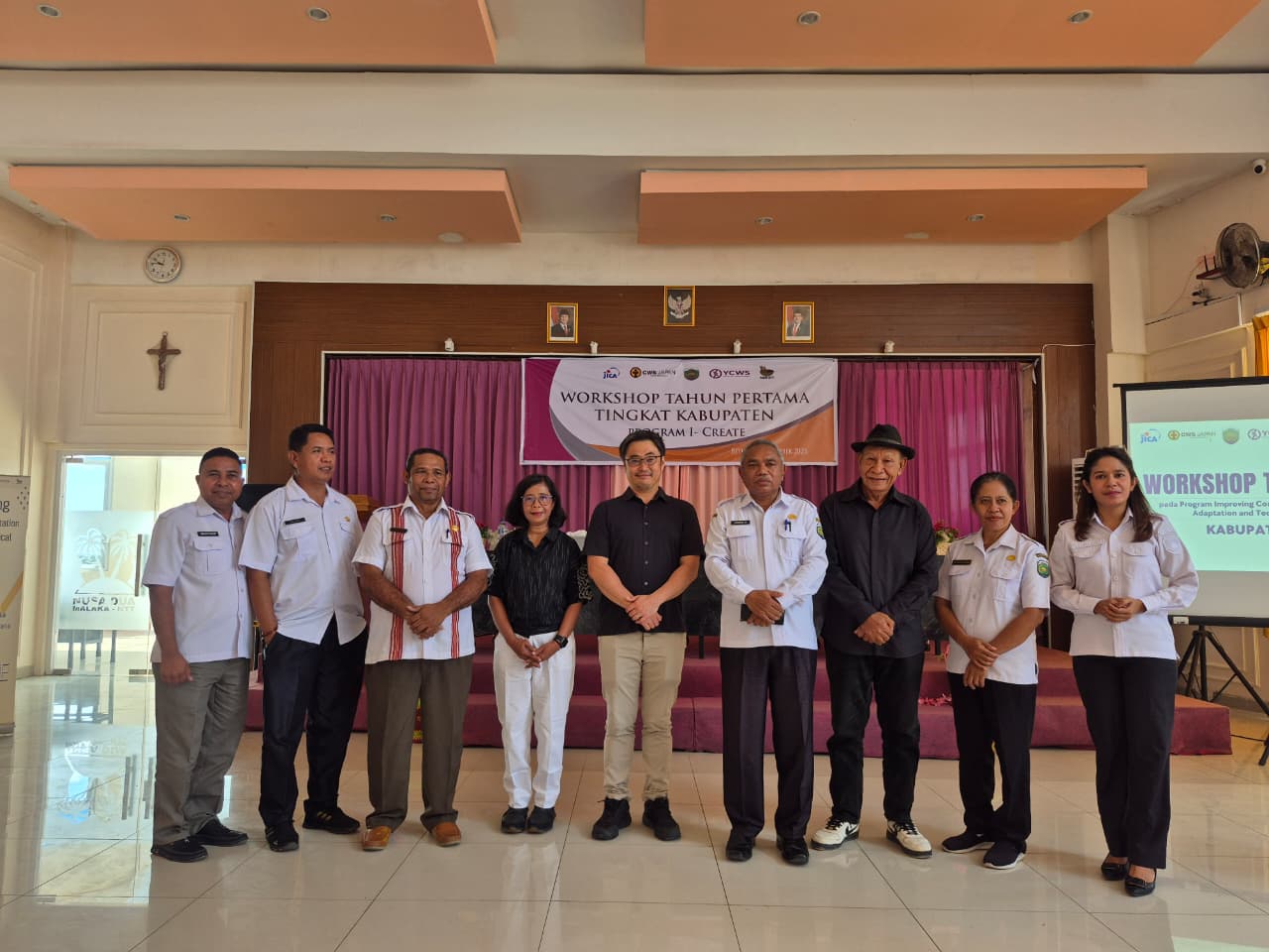 Representatives from local government, YCWS, and CWS Japan gathered for the first-year district-level workshop of the I-CREATE Program in Malaka. Doc/YCWS.